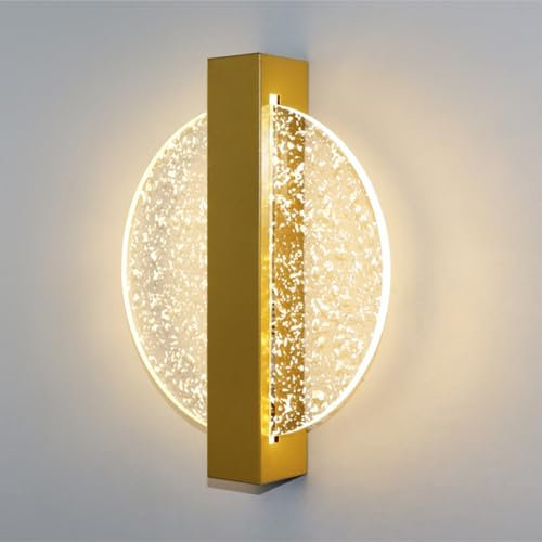 CRFASIBE Acryl LED Wandleuchte, 6W Dreifarbig Innen Wandleuchte, Luxuriöse Runde Wandlampe für Schlafzimmer Wohnzimmer Nachttisch (Gold, Silberfolie)