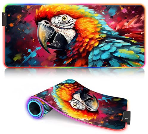 Tappetino per mouse da gioco Ara LED Gaming Mouse Pad XXL Large Size ROG Tappetino da tavolo/Grandi dimensioni (90 x 40 x 0,3) cm Base in gomma antiscivolo Organizzazione scrivania e accessori