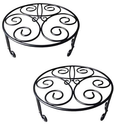 iLTreFlo Paquete de 2 soportes de metal de 13 pulgadas de diámetro para plantas grandes/macetas resistentes, soporte de hierro inoxidable para interiores y exteriores, color negro