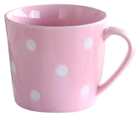 Jarsense Ceramic Coffee Mug with Handle Cute Cappuccino Mug, 200ML Polka Dot Breakfast Oatmeal Mug, Creative Tea Mug Milk Mug (Pink)