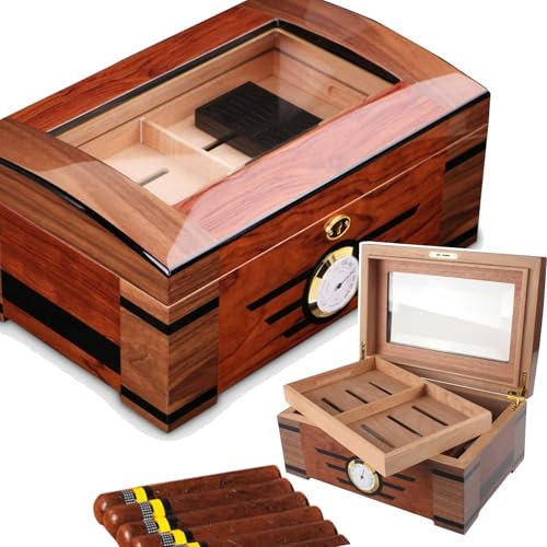 WhAeoy Humidor-Etui Für Zigarren Auf Dem Schreibtisch (für 100 Zigarren), Große Humidor-Befeuchterbox Mit Glasdeckel, Reisehumidore, Feuchtigkeitsspendendes Etui Für Zigarren,A
