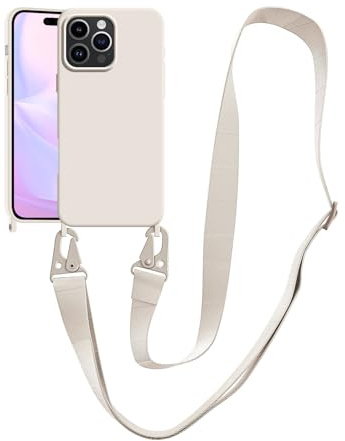 VooDirop Compatible with iPhone 16 Pro Max Case with Lanyard Crossbody iPhone Case with Strap Adjustable Shockproof Drop Protection Silicone Phone Cover for iPhone 16 Pro Max 6.9’’ Stone