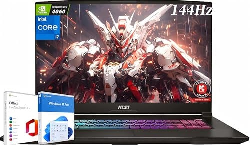 MSI Katana 17 Gaming Laptop, 17.3 144Hz FHD, 64 GB DDR5 RAM, 2 TB SSD, Intel i7-13620H, GeForce RTX 4060, Backlit KB, Cooler Boost 5, Windows 11 Pro, with Microsoft Office Lifetime License