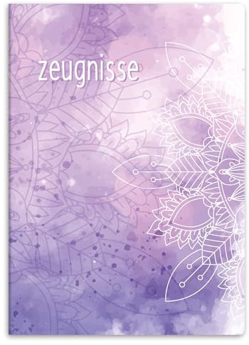 itenga Zeugnismappe mit Motiv DIN A4 stabile Dokumentenmappe Sichtbuch für Zeugnisse - 20 stabile Hüllen - für Kinder Jugendliche Schüler Mädchen Jungen (Motiv Mandala Wasserfarben)