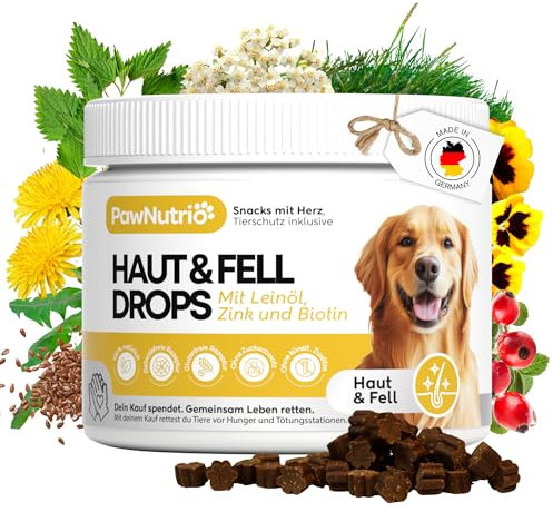 PawNutrio® - Haut & Fell Drops mit Algenöl (Omega 3) für Hunde I gegen Juckreiz, Haarausfall & trockene Haut I für glänzendes Fell mit Biotin, Bierhefe, Vitamin E I 100% natürlich I ca. 120 STK.
