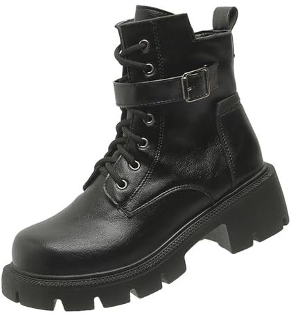 Stivali con lacci da donna, colore nero, da motociclista, da equitazione, da donna, a mezza altezza, comodi, con suola antiscivolo, eleganti, con fibbia, per attività all'aria aperta, da cowboy, Nero