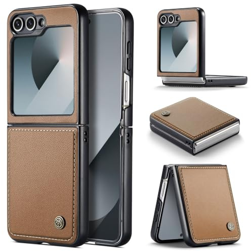 XKchatpt Étui Cuir PU pour Samsung Galaxy Z Flip 6, Marron | Protection contre les rayures, Résistant aux chocs, Design fin