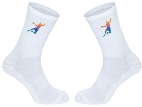 Huuraa Unisex Socken Handball bunte Silhouette Geschenk | Baumwolle Tennissocken Geschenkidee Weiße Sportsocken mit Motiv Unisex Baumwollsocken für Frauen und Männer