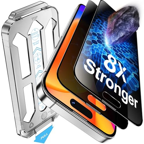 Tentoki Protector de Pantalla Privacidad para iPhone 15 Pro Max (6,7 ), Cristal Templado de 8 veces más fuerte Compatible con ID, antiespia [Sin Burbujas] [Alineación Automática] [2 piezas]