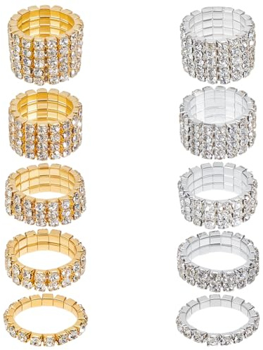 UNICRAFTALE Rhinestone Stretch Rings Crystals Inlaid Ring Thumb Pinky Ring Fashion Crystal Stackable Finger Rings Set Diamond Elastic Ring Accessories for Summer Women Jewelry