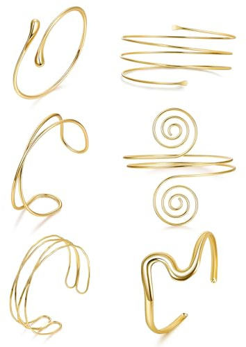 CharmBurst 7 Stück Goldene Armreifen, Verstellbare Oberarmreifen, Boho-Armbänder, Wasserdichte Schmuck, Goldene Armreifen Set, Punk-Armband, Armreif Oberarm
