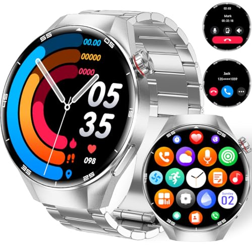 TAYSHILEY Smartwatch für Herren, 4,4 cm AMOLED mit 100 Sportmodi, Herzfrequenz- und Schlafmonitor, Bluetooth-Anrufe, IP67 wasserdicht, Fitness-Tracker für iPhone/Android