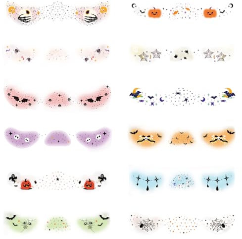 Pegatinas para Cara de Halloween, 12 Unidades Adhesivos Temporales Infantiles de Calabaza Falsa, Complemento Espeluznante para Cosplay y Suministros de Fiesta para Disfraces, Brazos, Cuello,