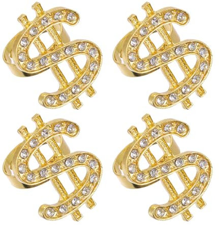 BESTYASH 4Pcs Finger Ring Stylish Hip Hop Costume Accessories Durable Sign Rings for Rapper Outfits Creative and Chic Jewelry for Parties and Performances