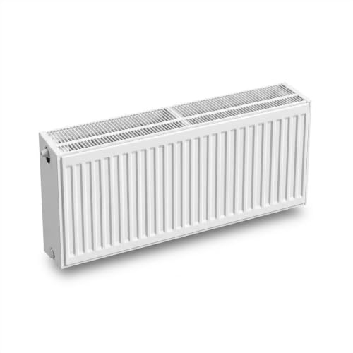 Pekpan Kompaktheizkörper & Ventilheizkörper Typ 33 | 600x1000 mm | Flachheizkörper 6-fach Anschluss, Weiß RAL 9016, 110 °C / 10 bar, inkl. Thermostatventil & Wandhalter, Warmwasser EN 442