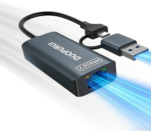 DUOPURUI USB-auf-Ethernet-Adapter, USB C auf RJ45 2,5 Gigabit LAN-Netzwerkadapter, Aluminiumgehäuse, Ethernet-Adapter für Laptop, MacBook Pro/Air, Surface Pro, iPad, XPS, Windows 11/10/8/7, Mac OS