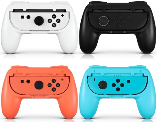 JoyHood Poignées pour Switch 2, Kit de Manette Ergonomique Compatible avec Switch 2 Contrôleur(Pack de 4)(Orange-Bleu-Noir-Blanc)