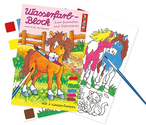 Lutz Mauder Malbuch Pony Pferde mit Wasserfarben für Kleinkinder und Kinder im Alter von 1-3 und 2-4, Aquarell-Malpapier, magisches Buch mit Pinsel, Geschenk, Mitgebsel, Malblock