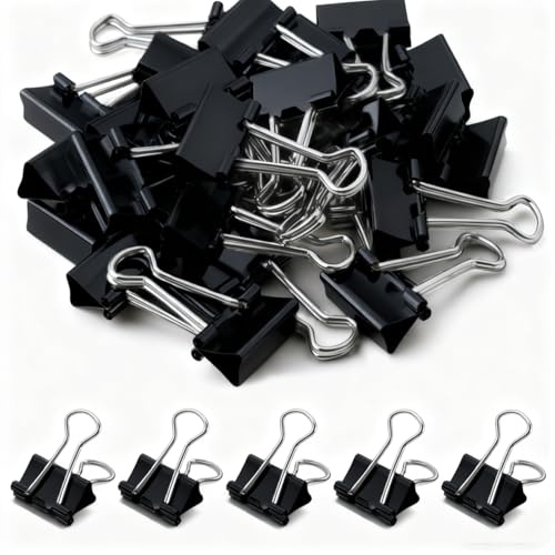 100 Stück Foldback Klammern Büroklammern Metall 19mm Schwarz Metallklammern Klein Binder Clips Papierklammern Paper Dokumenten Clips Foldbackklammern für Büro Schule Haushalt
