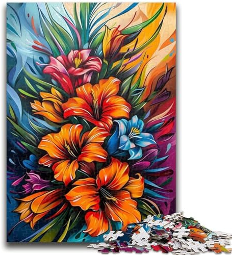 Puzzle für Erwachsene, 1000 Teile, Graffiti-Kunst, Gladiolen-Blumen-Puzzles für Teenager, Stressabbau, schwierige Herausforderung, einzigartige Heimdekoration und Geschenke (50x75cm)