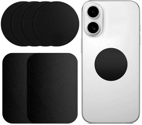 Haluway 6 Pcs Magnetic Metal Plates, 2 Rectangular & 4 Round, 0.5mm Ultra-Thin Stainless Steel Plates with Strong Adhesive, Replacement Plates for Magnetic Car Phone Mounts & Desktop Holders