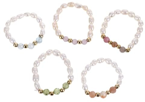 BESTonZON Modische Handgefertigte Perlenringe für Damen Elastischer Fingerring mit Bunten Strass Perlen Vielseitiger Damenschmuck für Alltag und Anlässe