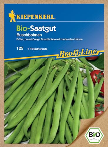 Kiepenkerl Profi-Line BIO Buschbohnensamen, 125 - Frühe, braunkörnige Buchsbohne mit rundovalen Hülsen - Inhalt für 8 lfd. Meter - Gemüsesamen, Bohnen, Saatgut