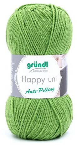 Gründl Happy uni 100% Polyacryl 1 x 100 g, Maigrün | (Strick- und Häkelgarn mit wollartigem Charakter aus Anti-Pilling, 100 g / 250 m, Nadelstärke: 4 - 5, 100 g)