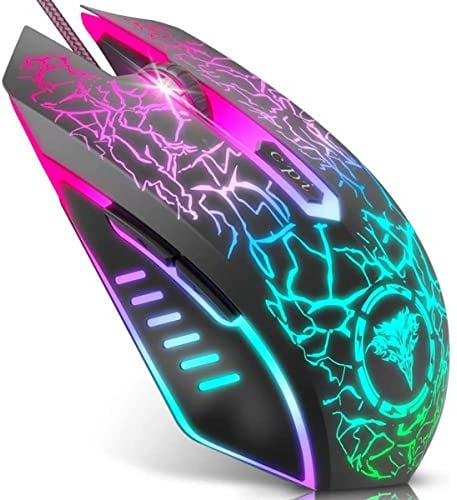 Bengoo Gaming Mouse Ergonomico per PC con 6 Bottoni, Fino a 2400 DPI Regolabile Funzione di Commutazione, Mouse Gaming con Filo per 7 Illuminazione Colorata Opzioni-nero,Supporto per PC/MAC
