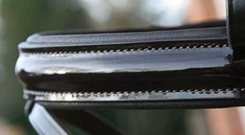 Hans Melzer Horse Equipment Reithalfter Hagen (Lack) schwedisch komb. schwarz unterlegt, schwarz/silber/schwarz unterlegt, Extra Warmblut