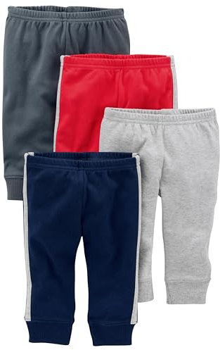 Simple Joys by Carter's 4-Pack Neutral Pant Pantalons, Bleu Foncé/Gris Chiné/Gris Foncé/Rouge, 24 Mois (Lot de 4) Unisex-Baby