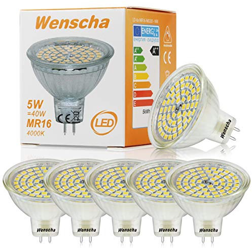 Wenscha MR16 LED lampen GU5.3 12V 3.5W leuchtmittel Ersatz für 35W Halogen 4500K Neutralweiss 400lm Glasgehäuse strahler Flimmerfrei 120° Abstrahlwinkel birne Nicht dimmbar (6er-Pack)
