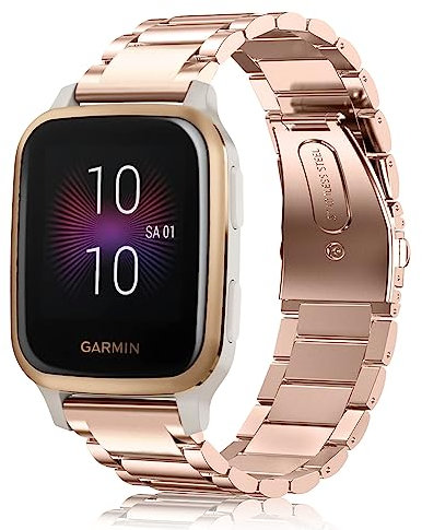 FINTIE Strap Compatible with Garmin Vivoactive 3/Vivoactive 3 Music/Forerunner 645 Music/Vivomove HR Smartwatch - Quick Release Stainless Steel Metal Replacement Strap Wrist Band, Rose Gold