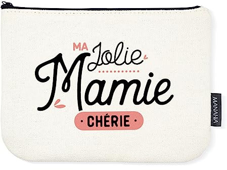 Manahia Pochette Cadeau Mamie - Ma jolie Mamie Chérie - Cadeau Grand Mère - 100% Coton - Annonce Grossesse Future Mamie - Cadeau Noël, Anniversaire Mamie - Trousse Mamie - Fête des Grands Mères