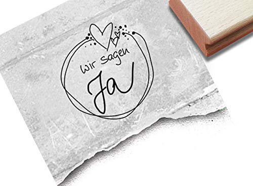 Stempel Hochzeitsstempel WIR SAGEN JA in Handschrift, 2 Größen - Textstempel zur Hochzeit, für Einladungen Heiratsanzeige Tischdeko - zAcheR-fineT (groß ca. 40 x 40 mm)