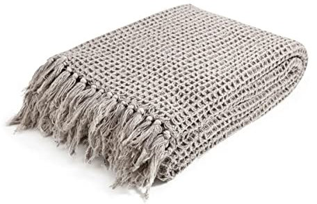 Magma-Heimtex Plaid Waffel - mit Fransen - skandinavisch - Baumwolle - ca. B130 x L170 cm - Taupe