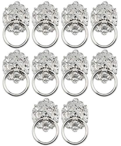 POFET 10 Stück Vintage Retro-Stil Türknauf Griff Schrank Schrank Schublade Metall Pull Ring Antike Löwen Kopf Glod