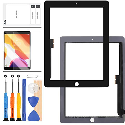 SRJTEK Écran de rechange pour iPAD 3 3ème A1416 A1430 A1403 pour iPad 4 Écran tactile 4ème génération A1458 A1459 A1460 Numériseur avec cadre Noir