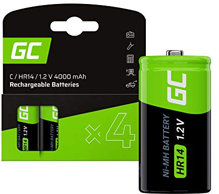 Green Cell 4000mAh 1.2V 4 Stck Vorgeladene NI-MH C-Akkus - Akkubatterien HR14 R14 Babyzellen (C), sofort einsatzbereit, geringe Selbstentladung, wiederaufladbare Akku Batterie, ohne Memory-Effekt