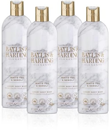 Baylis & Harding Elements White Tea & Neroli Luxury Body Wash, 500 ml (Pack of 4) - Vegan Friendly