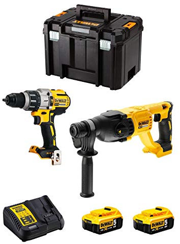 DeWALT Kit DWK222 (Perceuse à Percussion DCD996 + Perfo-Burineur DCH133 + 2 Batteries de 5,0 Ah + Chargeur + TSTAK VI)