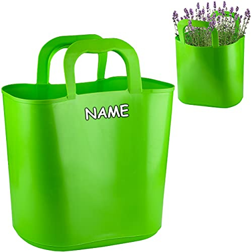alles-meine.de GmbH Flexi & flexibel Modell + Farbwahl XL großer - biegbarer - Einkaufskorb/Pflanztasche mit Henkel - grün - neon Farben - inkl. Name - Einkaufstasche Aufbe..