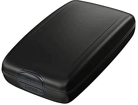 DOUFAN RFID-Sichere Geldbörse, Aluminium RFID-Blocker, Metall Geldbörse mit Visitenkartenschutz (Schwarz)