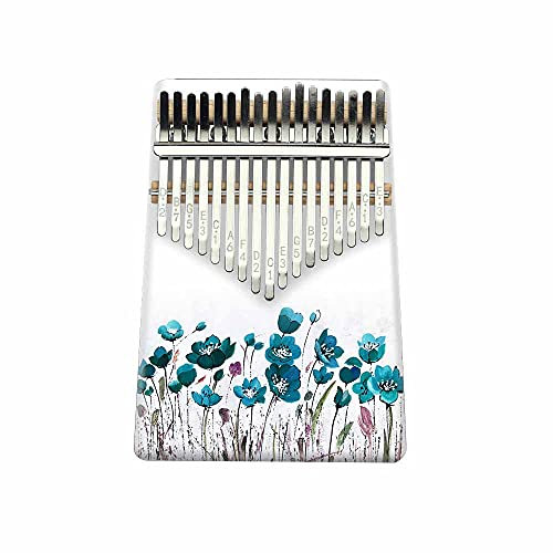 Hearda Kalimba 17 Schlüssel Daumen Klavier, Kalimba Instrument für Anfänger Kinder mit Stimmhammer, Studienführer, Daumenklavier Fingerklavier Kalimba Musik Geschenk (Blaue Blume)