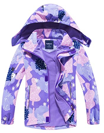 NATUST Mädchen Gefütterte Regenjacke Kinder Winddicht Übergangsjacke mit Abtrennbare Kapuze