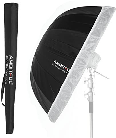 AMBITFUL Parabolic Umbrella UB-130W 41in Parabolic Silver Black Reflective Umbrella Studio Light Umbrella with Diffuser Cover Cloth (130W)