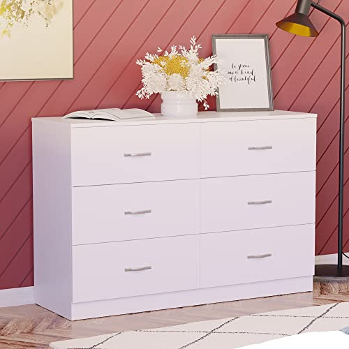 Vida Designs 6 Drawer Wide Chest of Drawers Bedroom Storage Unit Sliding Drawers Bedroom Furniture (White)