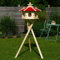 Vogelhaus V16 Natur Holzschindeldach (Größe riesig XXL mit Ständer Solar, Dach Holzschindeln rot)