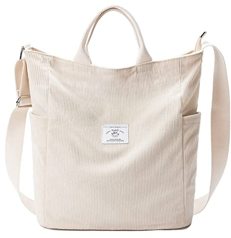 KALIDI Damen Handtasche Cord Shopper Schultertasche Casual Umhängetaschen Groß für Schule Arbeit Alltag Einkauf
