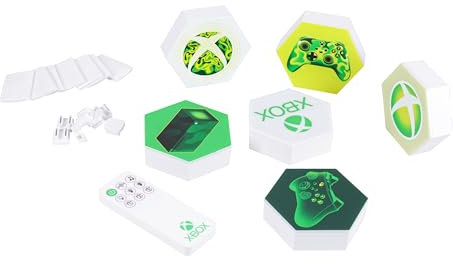 XBOX Paladone Hexagon LED-Leuchten, Frei stehend oder zur Wandmontage, anpassbare Dekoration für das Spielezimmer mit ferngesteuertem Lichtwechsel und musikreaktiven Modi